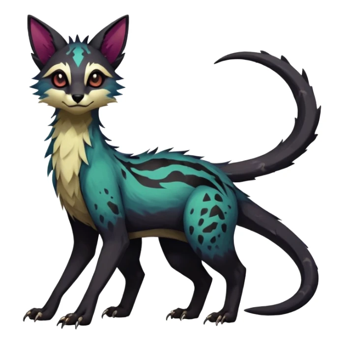 Rare realistic exotic edgy dark gothic gloomy epic pretty beautiful handsome gorgeous aesthetic colorful vibrant Vernid-Trico-species-Fakemon-creature by LiLaiRa, 4 legs, 1 tail, random markings, (full body) sticker