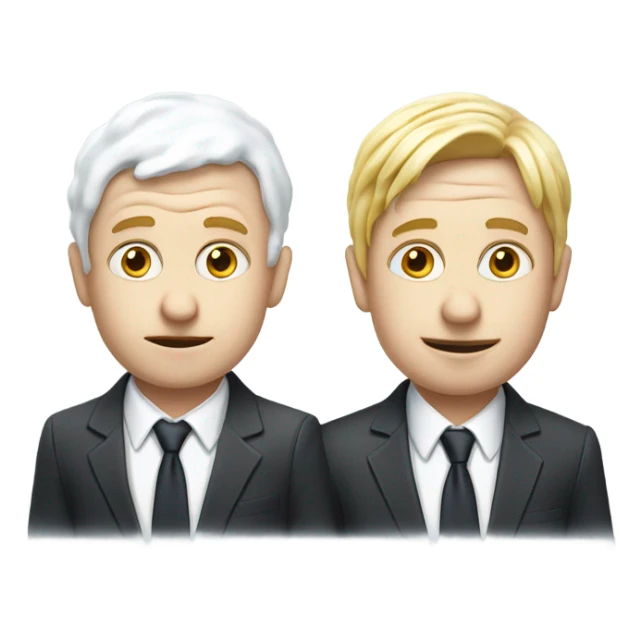 Two white men covered in yogurt wearing suits with yogurt on their head and on their clothes sticker