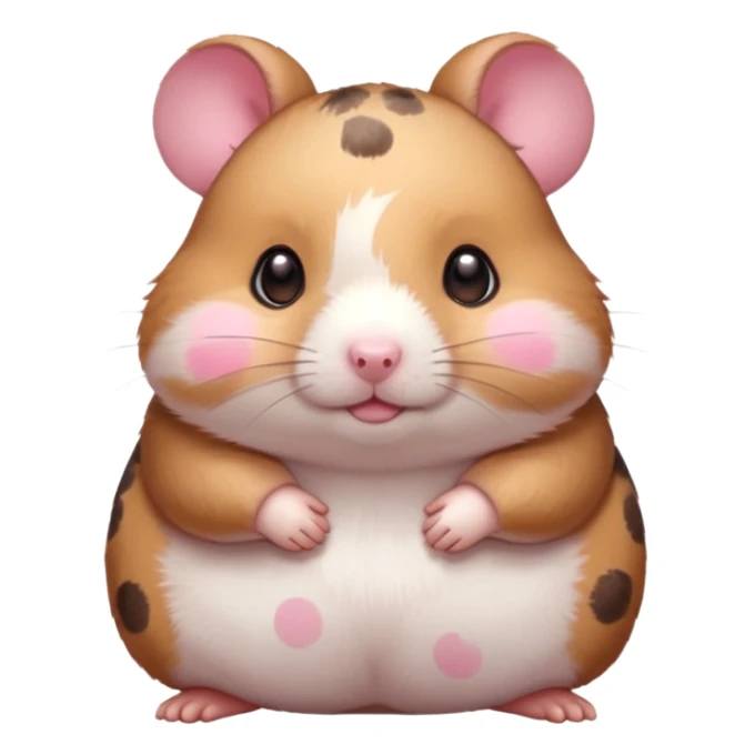 Cute chubby cartoon-style hamster with blushing pink spots, shy expression, as if looking at crush. Painterly shading, white background, sticker-style illustration sticker