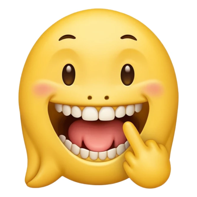 Yellow emoji finger bite with teeth in flirty manner sticker