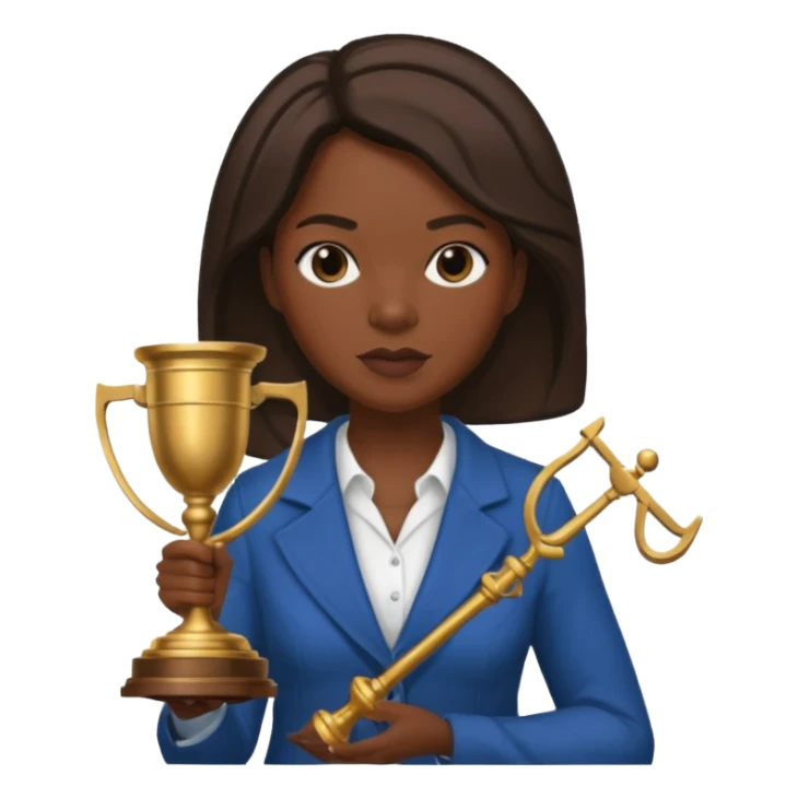 Black teacher/professor looking like the fictional character Annalise Keating from How To Get Away With Murder, holding a statue of justice and with a school board in the background sticker