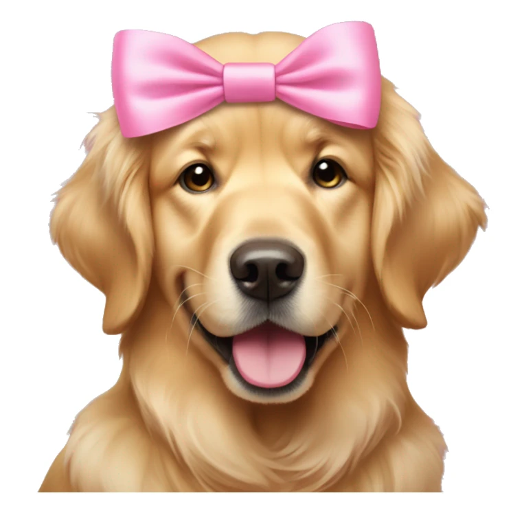 Golden retriever wearing a pretty pink bow and wink sticker