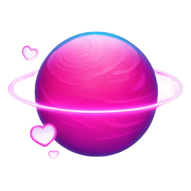 Neon pink planet with glowing rings and hearts  sticker