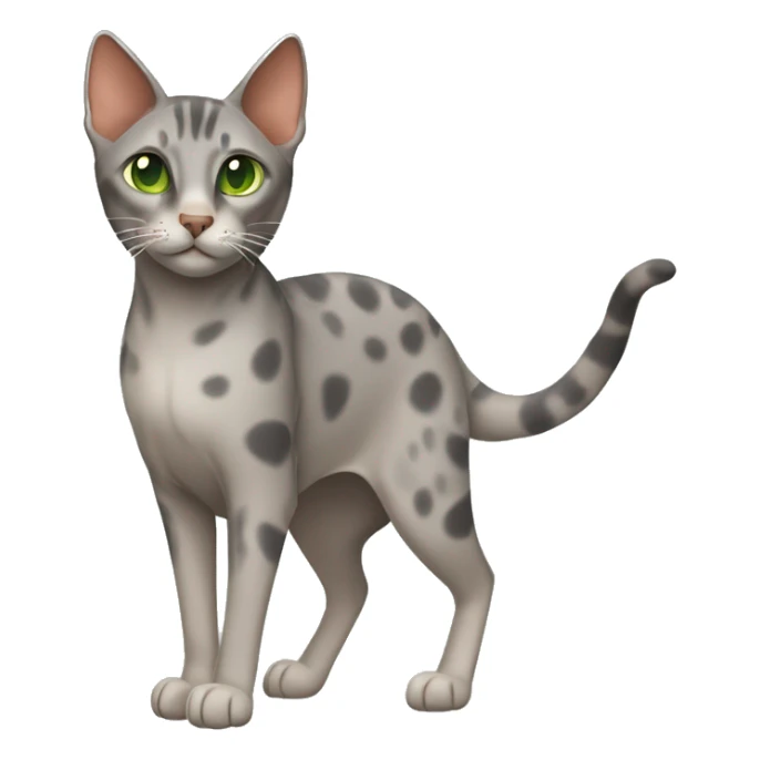 Short-haired oriental cat ,full body , grey coat with spots , green eyes , terracotta nuzzle sticker