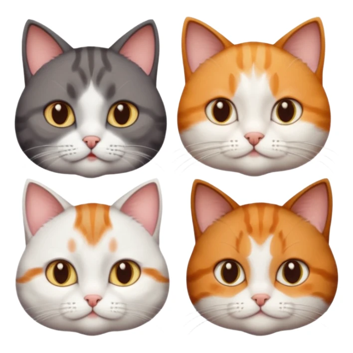 3 different coloured short haired cats including; a dark brown tabby and white cat, and a dark grey and white and a ginger and white sticker
