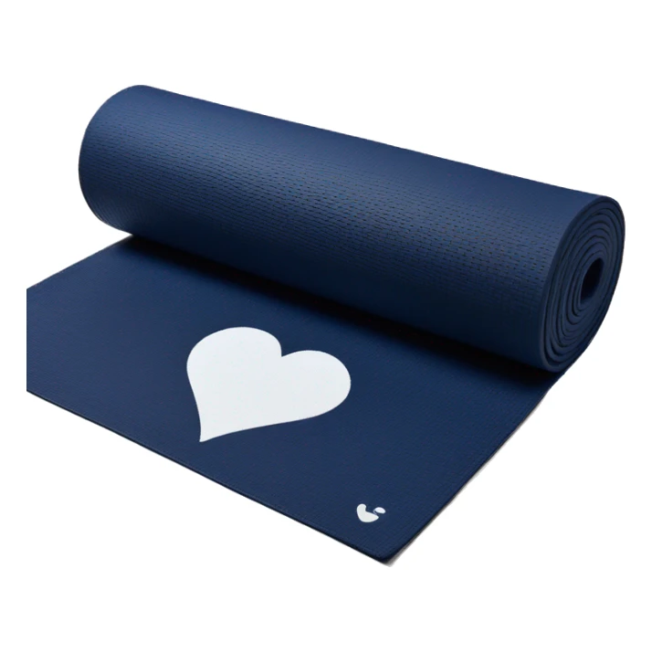 Navy blue half rolled out yoga mat with white heart print sticker