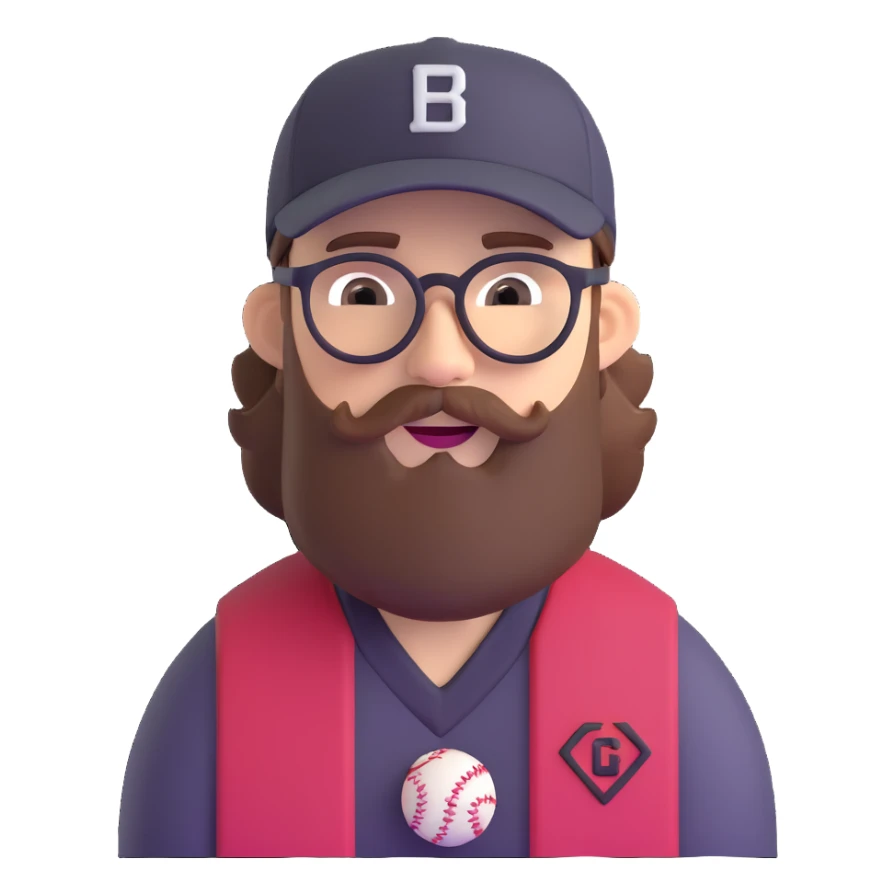 adventurer with beard, glasses and backwards baseball cap sticker
