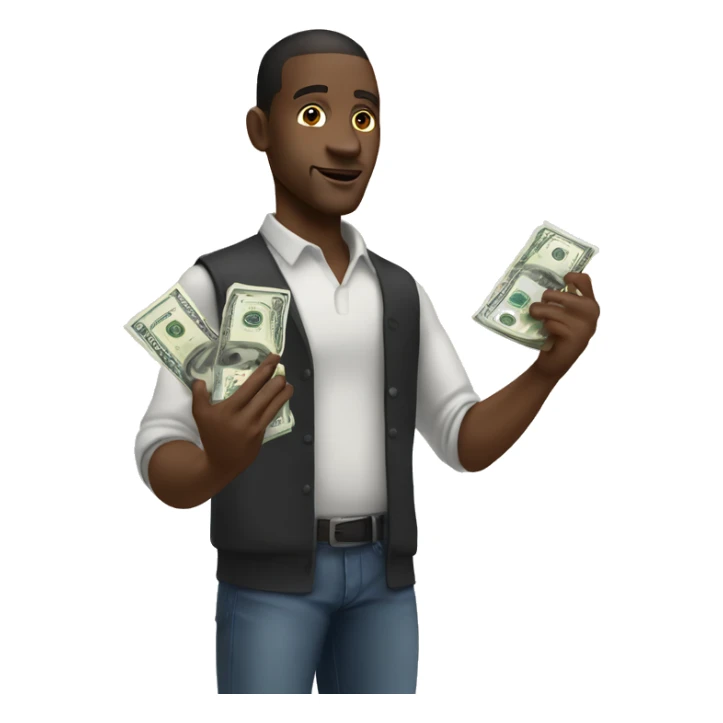 black man holding iphone 15 and money in the other hand sticker