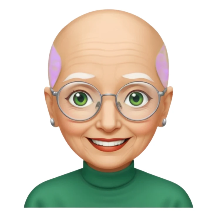 Bald old woman smiling green eyes wearing frameless glasses sticker