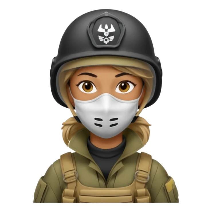 woman soldier without cap wearing mouth mask sticker