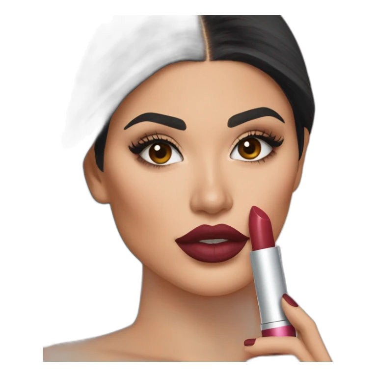 Kylie Jenner holding her lipstick lips sticker