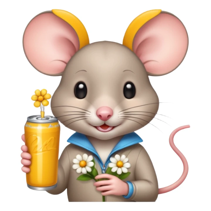 pretty mouse with flowers  drinking energy drink  sticker