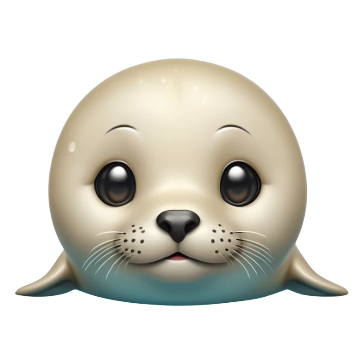 Cinematic Cute Seal Portrait Emoji, Head tilted playfully and inquisitively, with a shiny, smooth body accented by a subtle blush and round, sparkling eyes, Simplified yet irresistibly adorable features, highly detailed, glowing with a warm, friendly aquatic glow, high shine, affectionate and lively, stylized with a touch of endearing charm, soft glowing outline, capturing the essence of a mischievous marine friend that feels like it could pop out of the screen into your arms! sticker