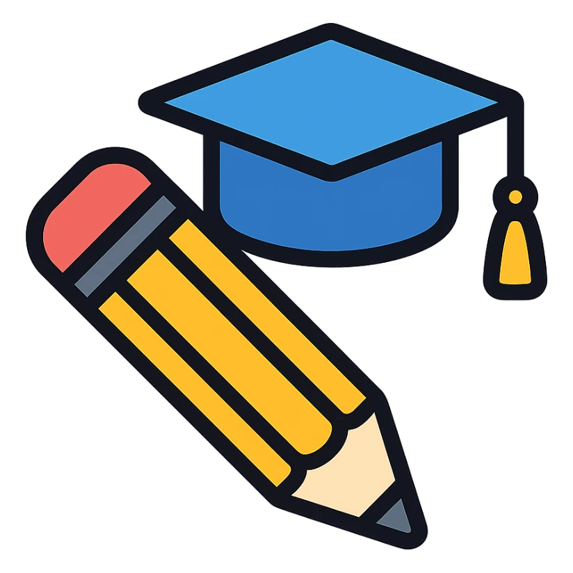 designer education theme, pencil and graduation cap, modern flat style sticker