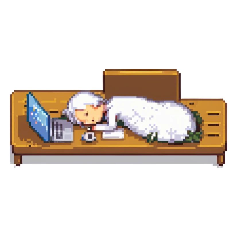 stick figure asleep at his laptop sticker