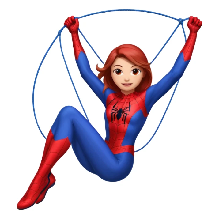 spidergirl swinging on a web, red and blue suit, confident smile sticker
