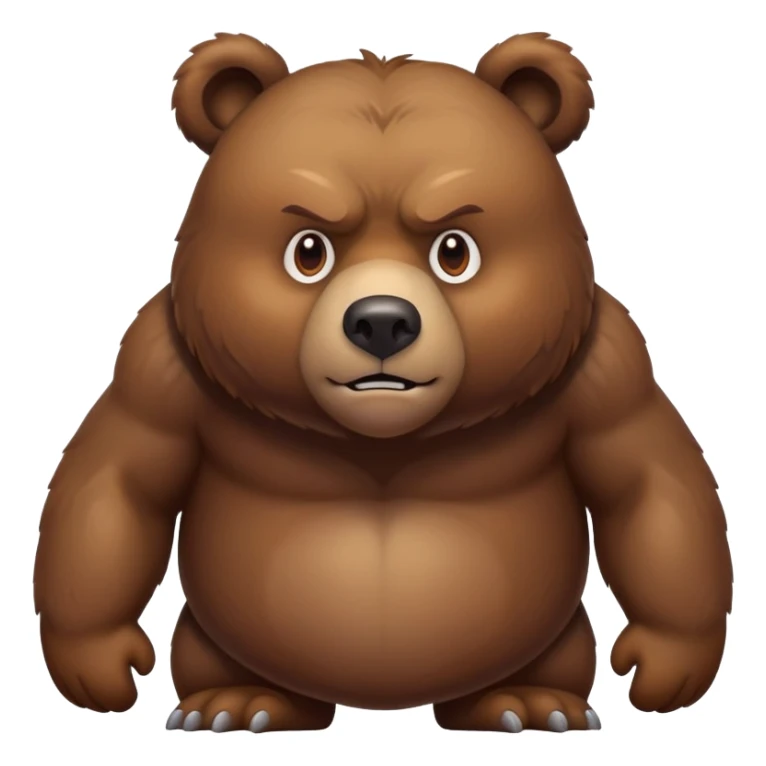 Serious-looking realistic brown bear on all four legs with stern expression, intimidating gaze, realistic features, minimalist emoji style sticker