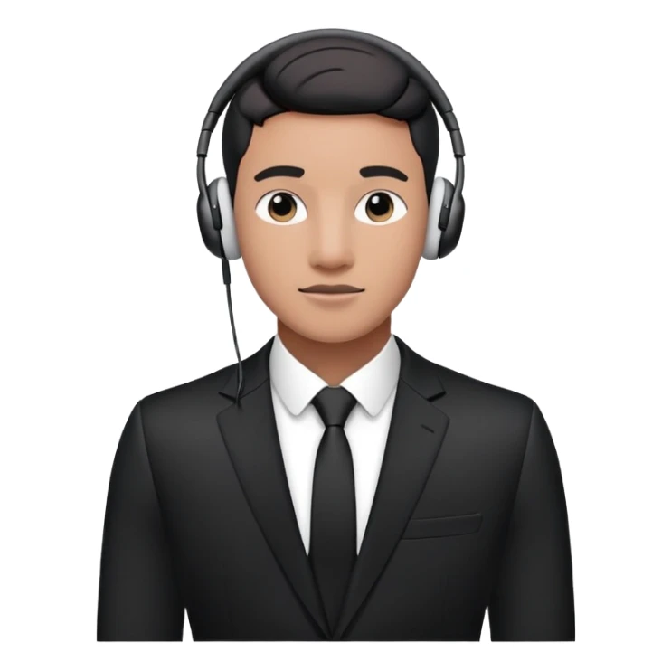 Character in a business black suit and AirPods Max headphones sticker