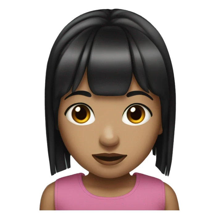 young girl with black hair and a fringe sticker