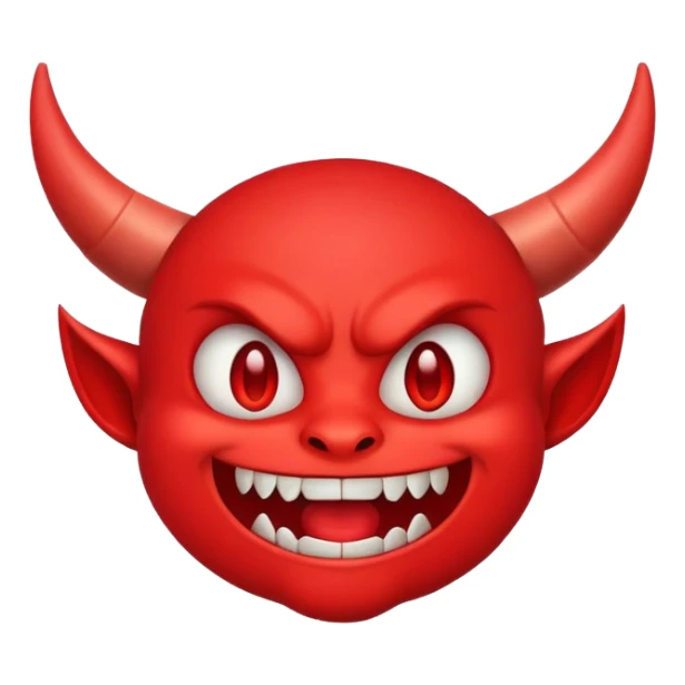 red demon emoji face with small fangs and cute smile sticker