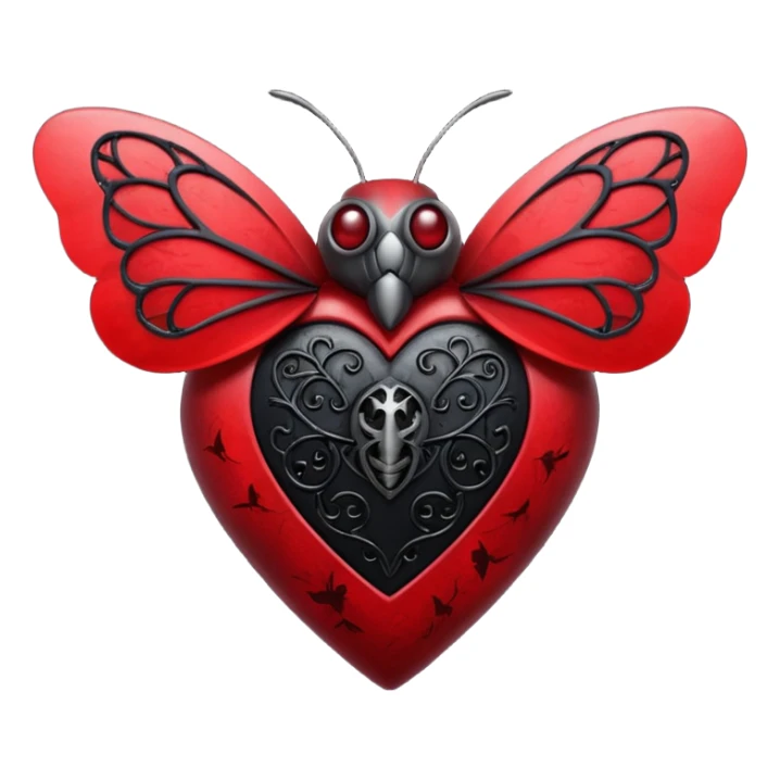 heart with gothic elements and a moth inside, mysterious, apple emoji style sticker