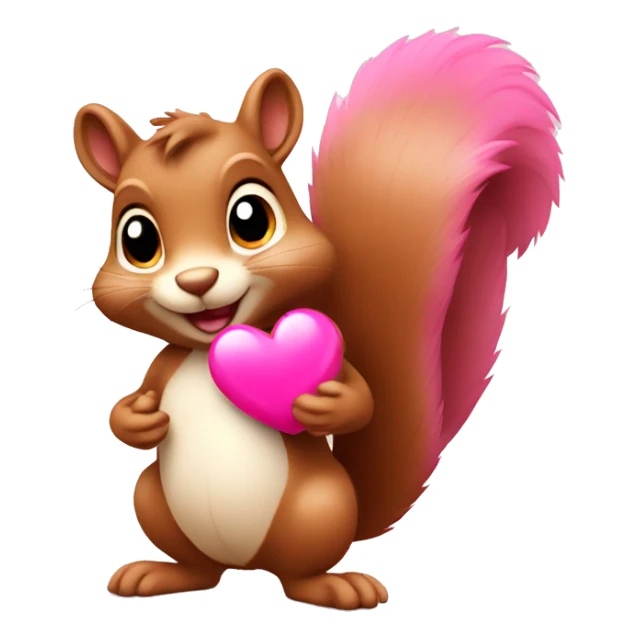 cute squirrel with two pink revolving hearts sticker