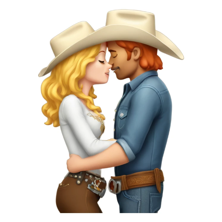 Red head cowboy kissing a blonde cowgirl sticker