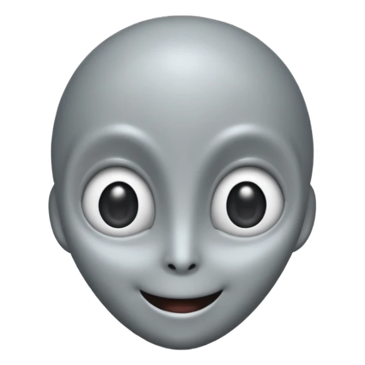 Classic grey alien, elongated head, cute cartoon emoji, no background sticker