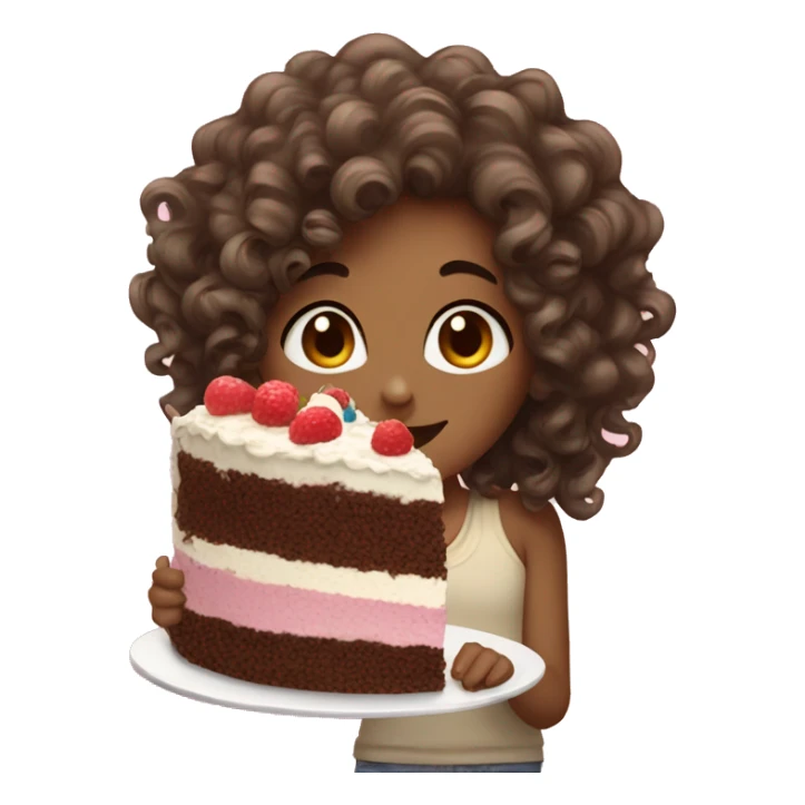 curly hair girl eating cake sticker