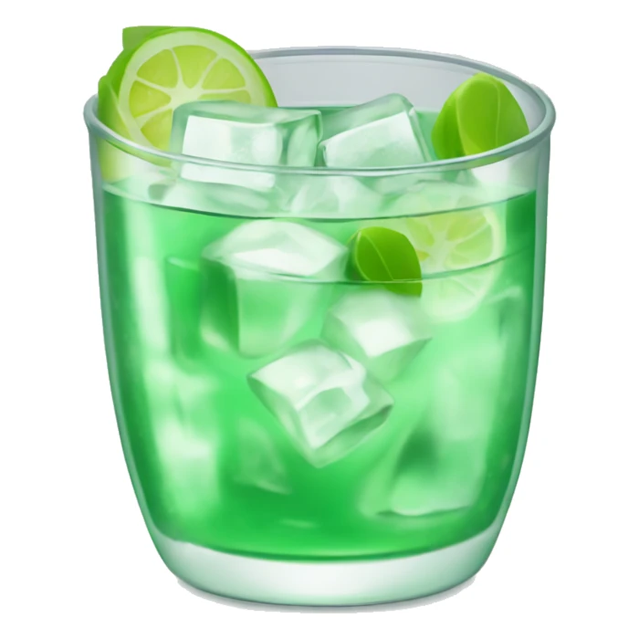 Light green drink in clear cup with ice cubes  sticker