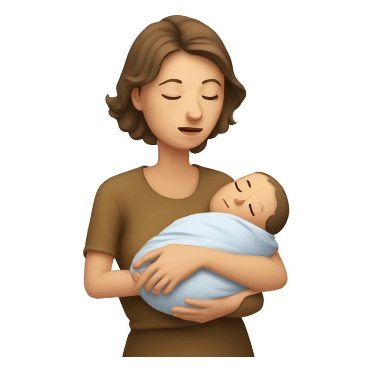 European sad mother with newborn sticker