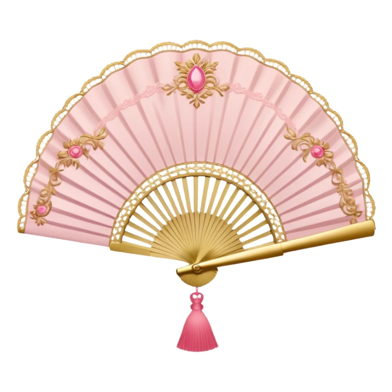 Reddish-pinkish and gold and white rococo pale pink fan with lace sticker