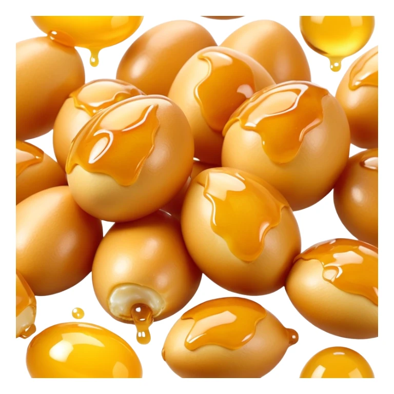 3D rendered authentic Hong Kong egg puffs (港式鸡蛋仔) with honey drizzle, golden color with shiny honey, hyper-realistic egg-shaped bubbles, glossy candy-like finish, detailed texture sticker