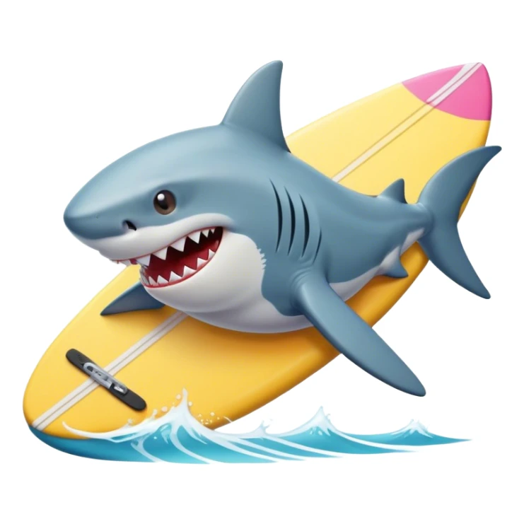 Shark wearing a surf board with a sick beard sticker