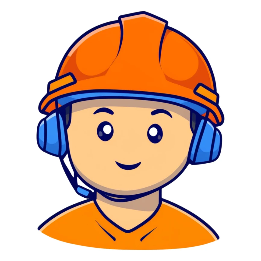 Asian man wearing bright orange safety helmet sticker