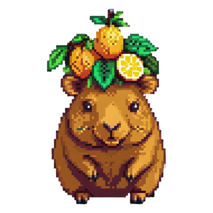 capybara with a citrus fruit on its head sticker
