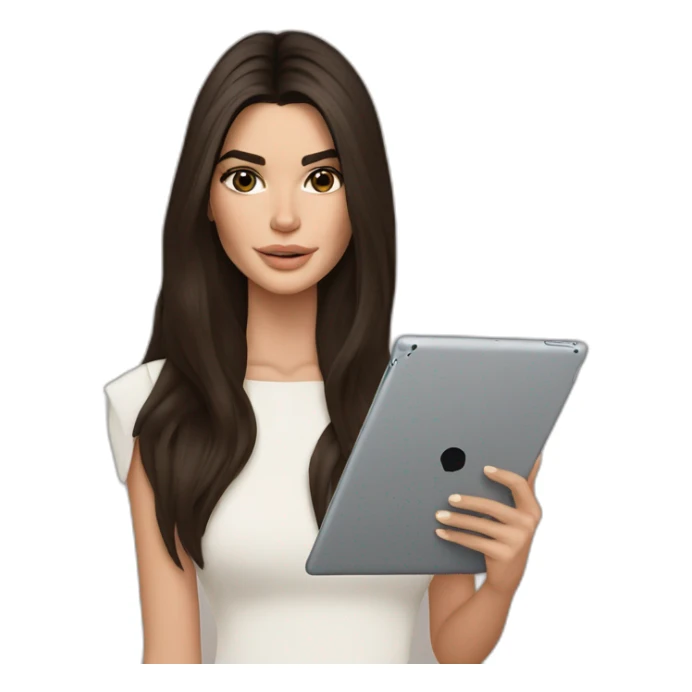 brunette Kendall Jenner with long hair holding iPad sticker