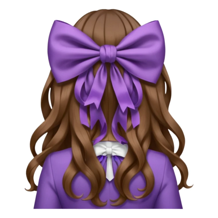 long wavy brown hair from behind with a medium lilac bow sticker