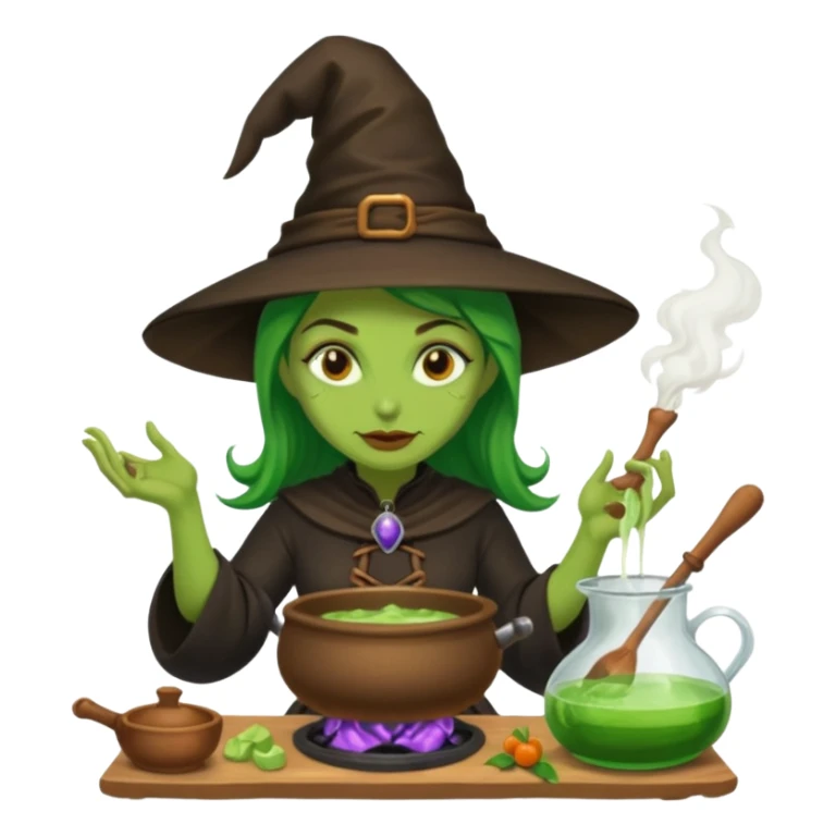 green witch cooking potion sticker