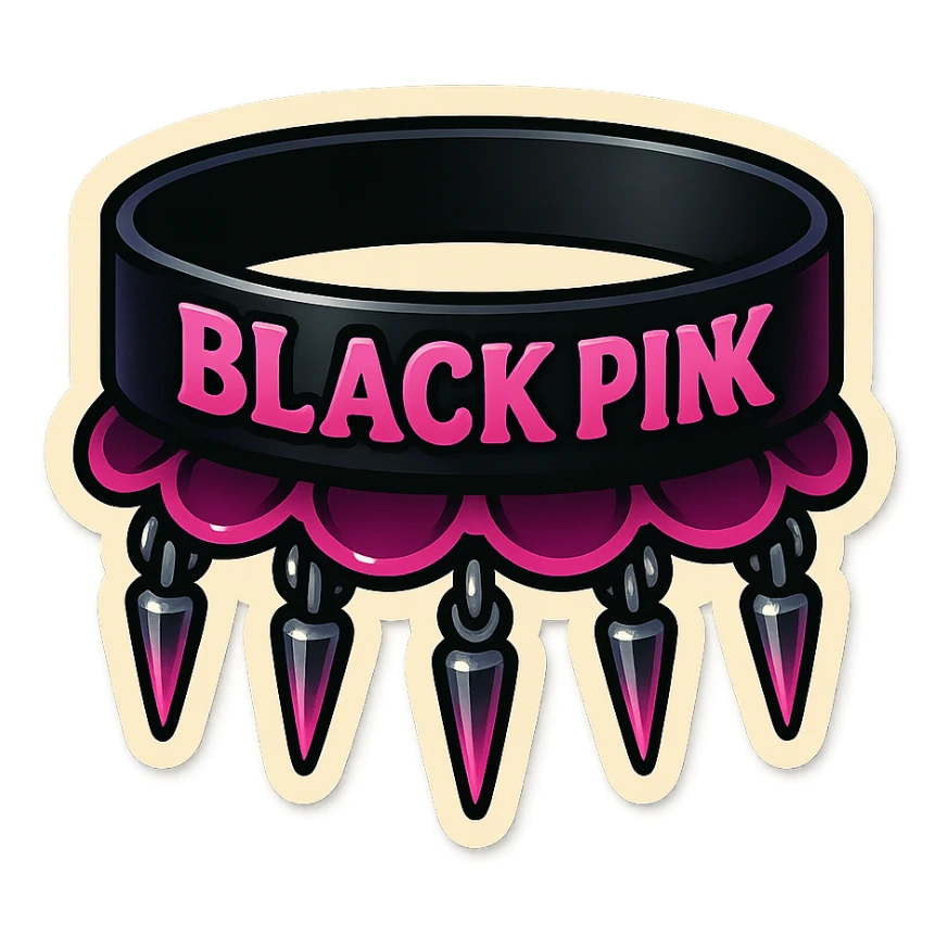 BLACKPINK-inspired gothic choker, no hearts, playful and stylish, black and pink sticker