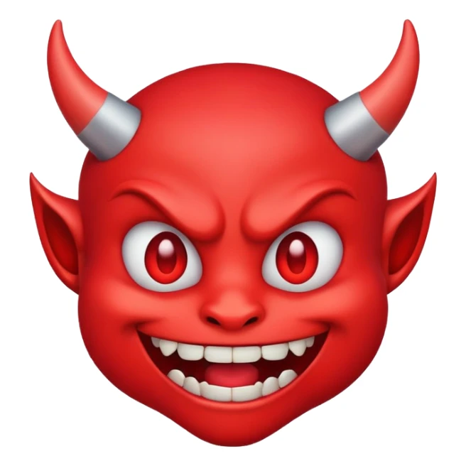 red demon emoji face with small fangs and cute smile sticker