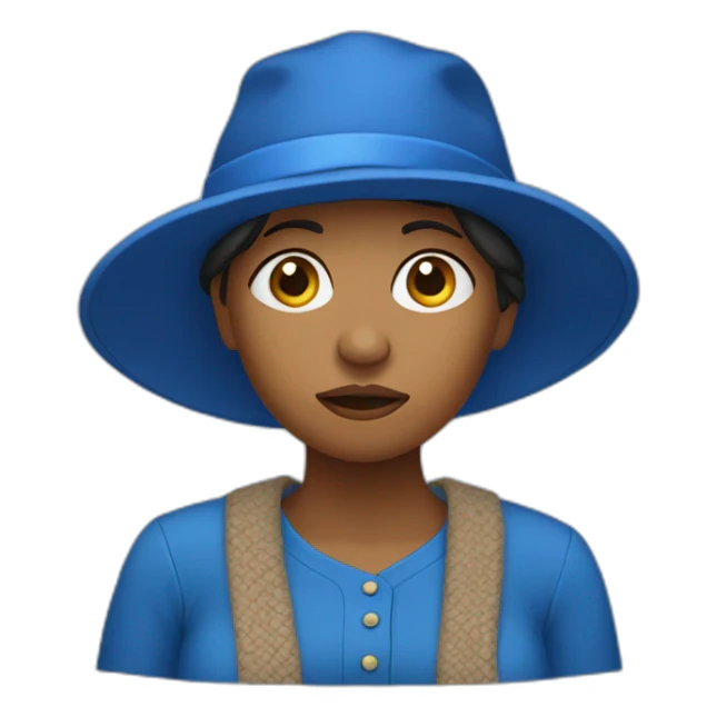 Lesotho woman with hat, blue clothes, confused sticker