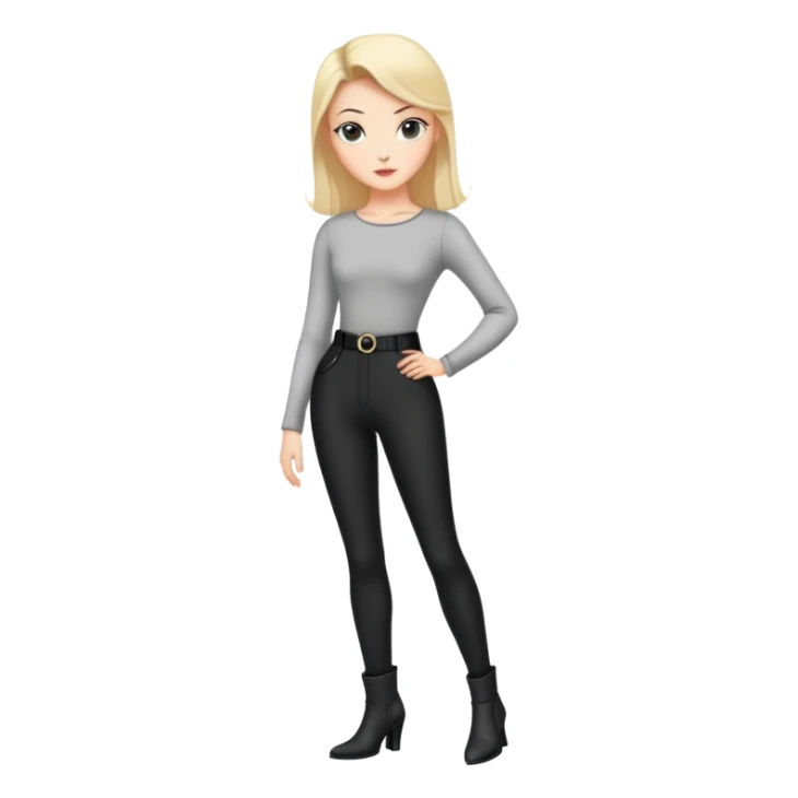 girl with oval-shaped flat-top head wearing tight black pants and black medieval high-heeled boots sticker