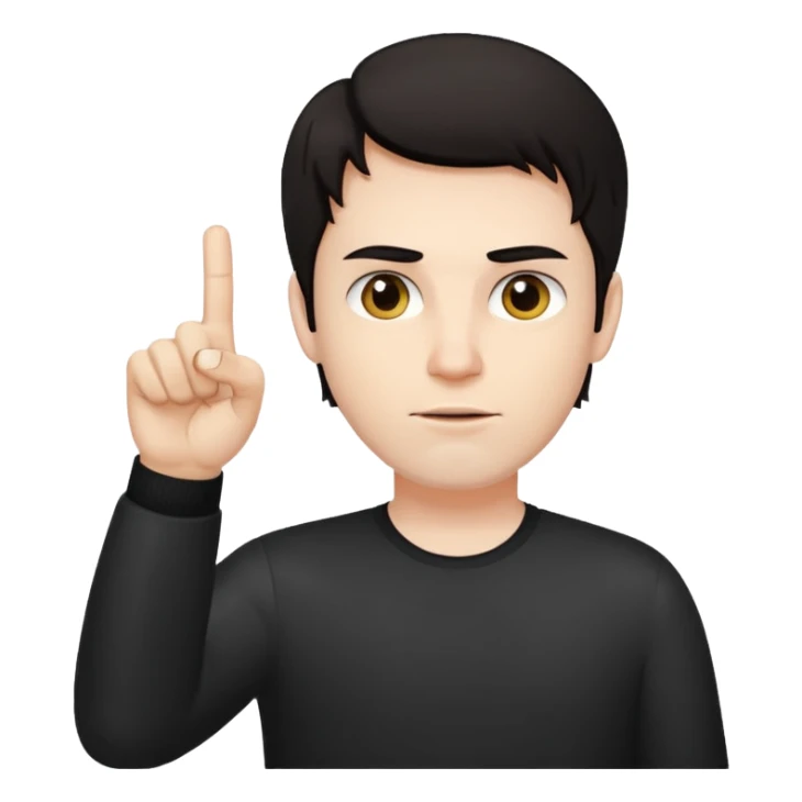 White man darl hair and neutral expression with middle finger sticker