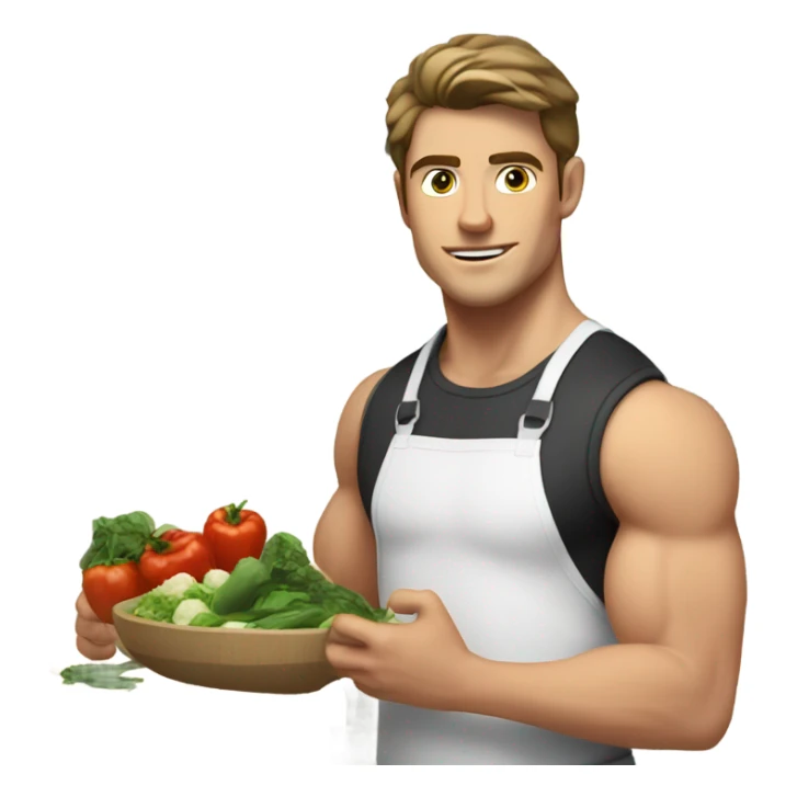 attractive young man white muscular brunette young man using a chopping vegetables sticker