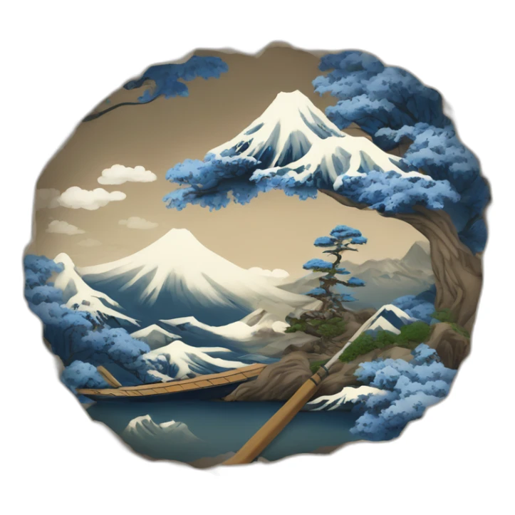 Hokusai in the style of Bob Ross sticker