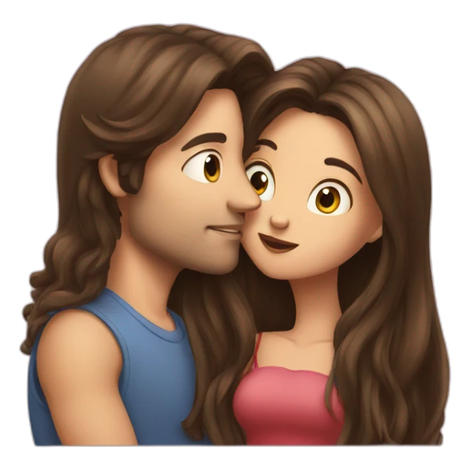 a guy with long hair and a brunette girl kissing sticker