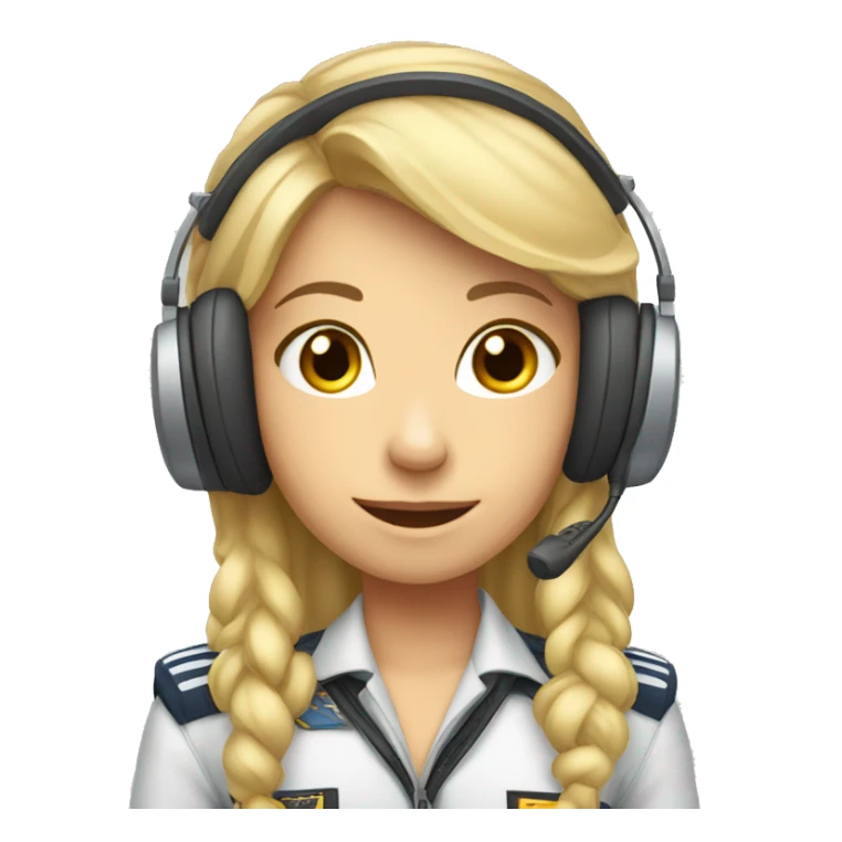 Blonde Pilot girl with long hair and headset with microphone sticker