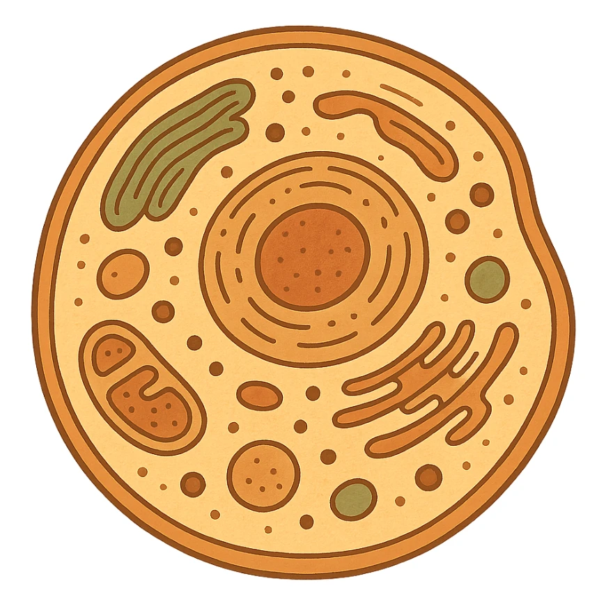 Anatomical illustration of a human cell. Smooth 3D style, soft shading, clean and simple design.
 sticker