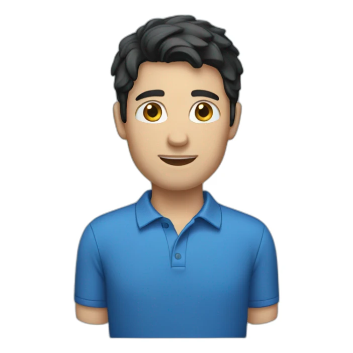 caucasian male, black hair, blue polo shirt sticker